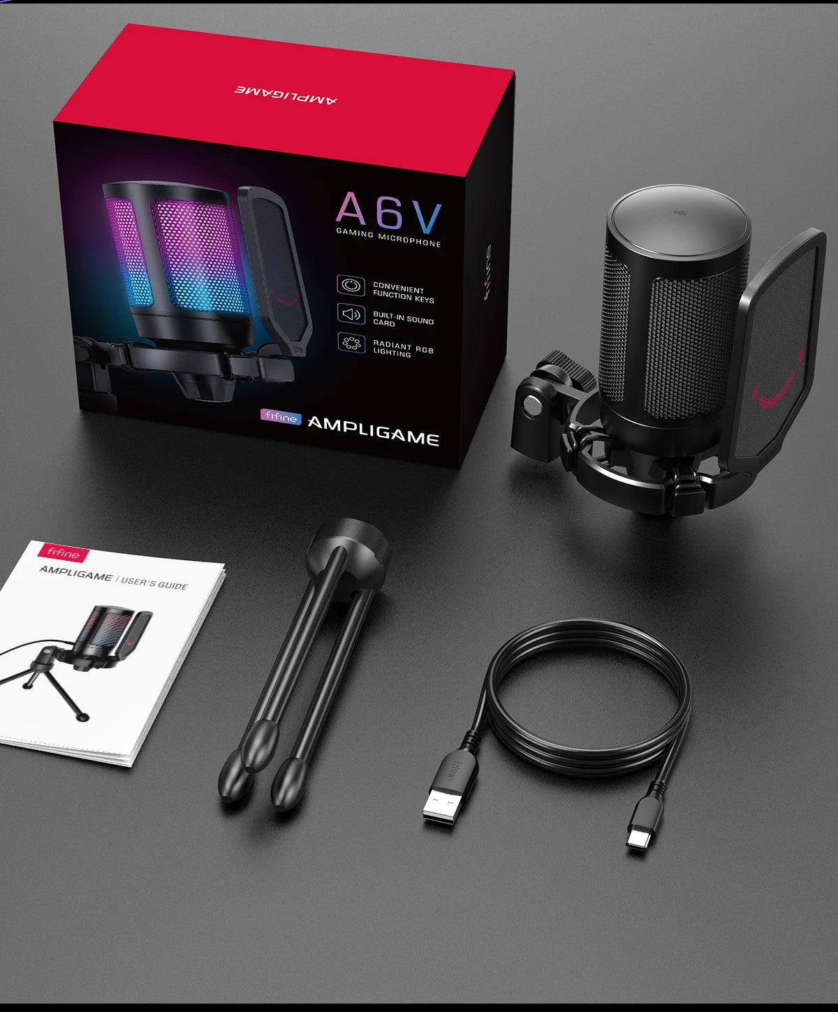 FIFINE Micrófono de condensador USB para juegos, para PC PS4 PS5 MAC con soporte de choque y filtro pop y control de ganancia para podcasts, Ampligame A6V