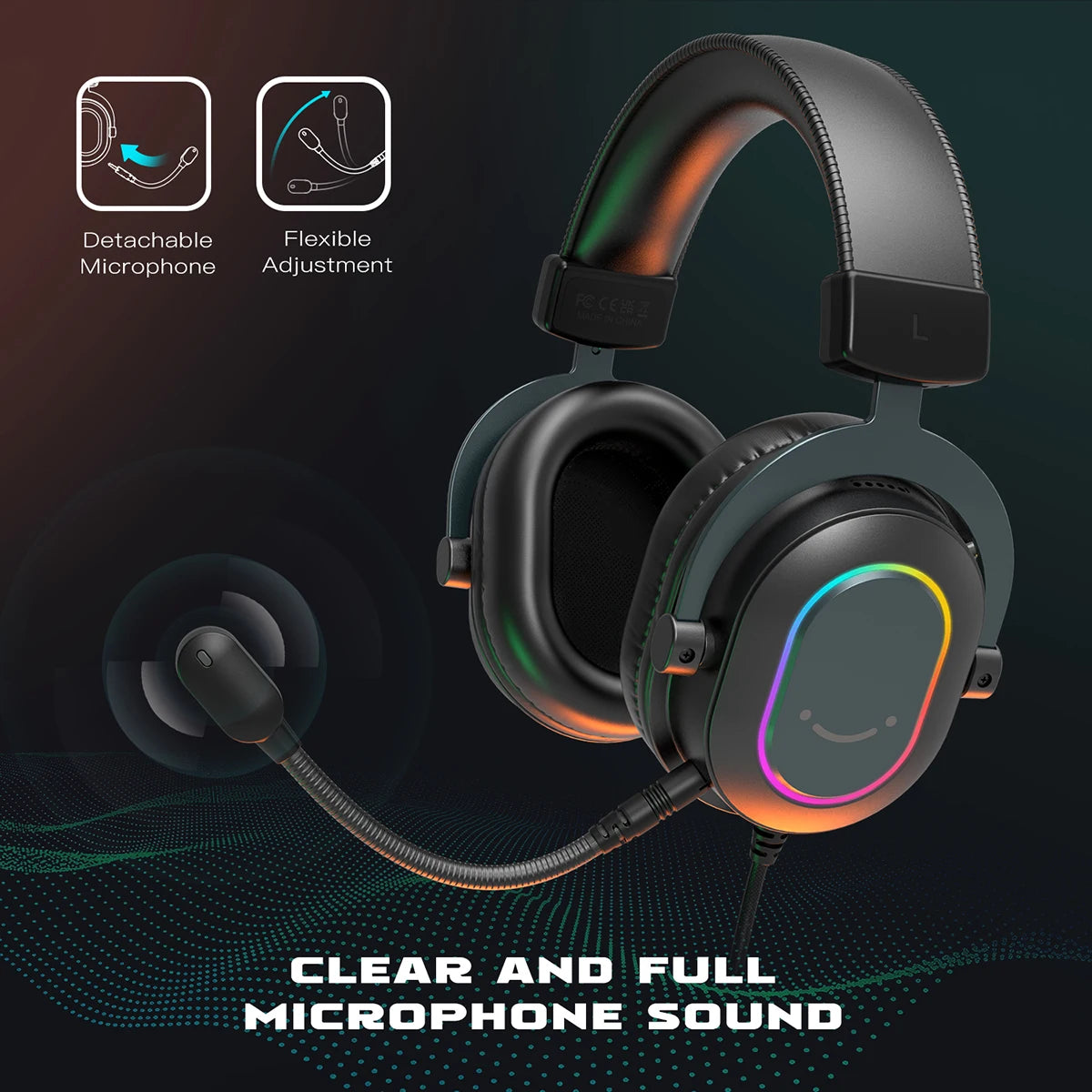 Fifine-auriculares dinámicos RGB para videojuegos, cascos supraaurales con micrófono, sonido envolvente 7,1, PC, PS4, PS5, 3 opciones EQ, juego, película, música