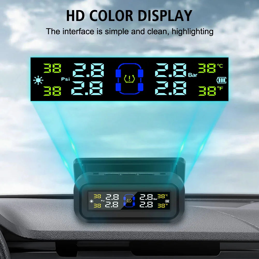 Pantalla LCD Digital, sistema de supervisión de presión de neumáticos, alarma de seguridad automática, Monitor de temperatura de neumáticos alimentado por USB Solar, TPMS para coche
