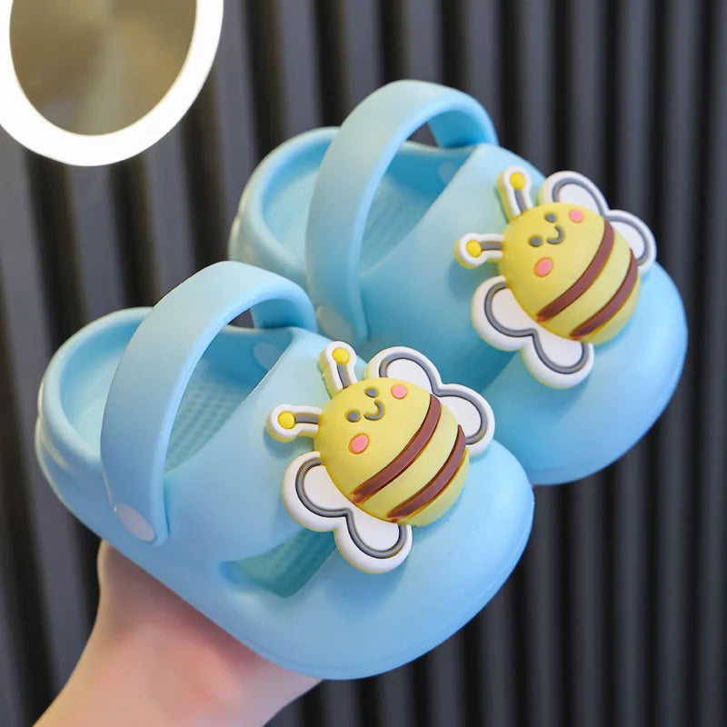 Zapatillas para niños y niñas con suela de EVA de dibujos animados, zapatos bonitos de abeja grande para el hogar, suelas suaves para interiores de verano, novedad