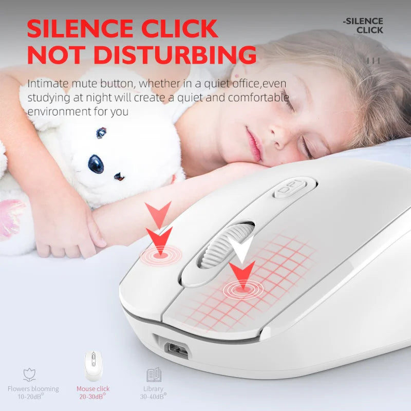 Ratón inalámbrico recargable compatible con Bluetooth, ratón óptico de 2,4G con USB RGB de 1600DPI para ordenador, portátil, PC, silencioso