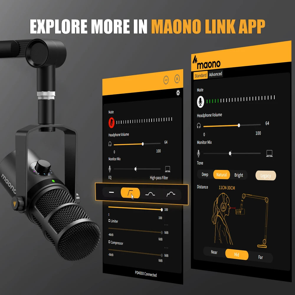 Maono USB/XLR Micrófono dinámico profesional Todo de metal con ganancia de silencio de un toque Conector para auriculares y control de volumen para Podcasting Live Streaming Youtube PD400X
