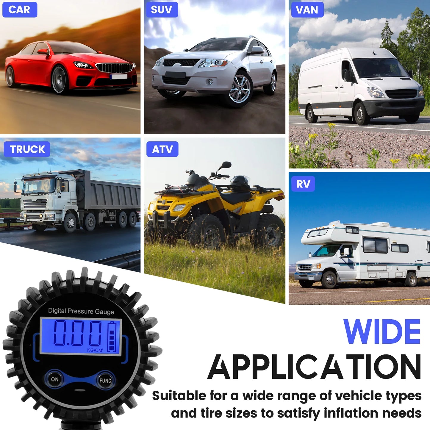Inflador de neumáticos Digital, medidor de presión de neumáticos, pantalla LCD versátil, inflador de neumáticos con función de retroiluminación para coche, camión, motocicleta