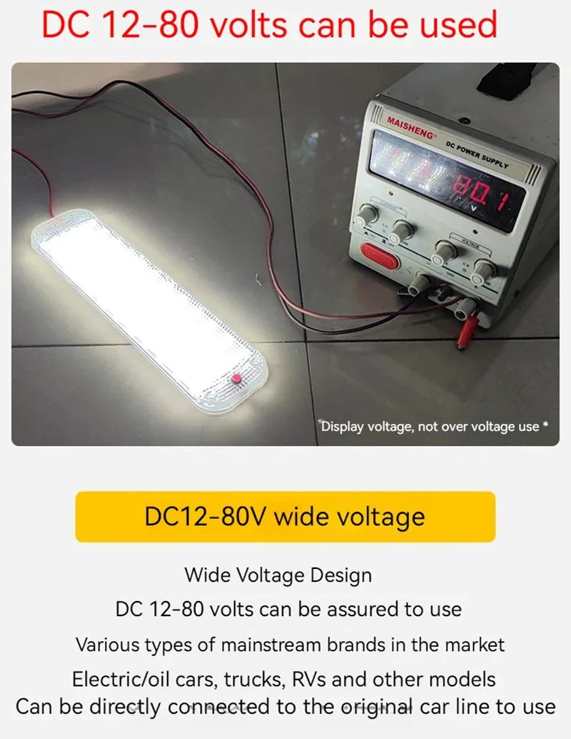 2 uds 12V-80V 72LED luz de techo barra de luz Interior tira de luz con interruptor LED lámpara Interior de coche iluminación Camper autobús autocaravana 10W