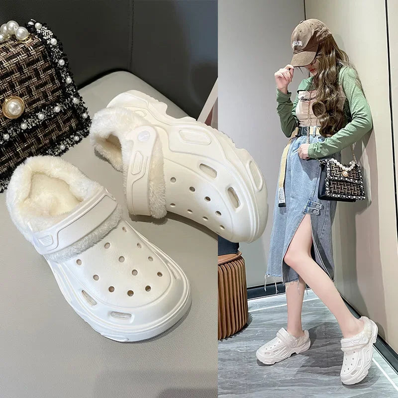 Zapatos de cueva EVA acolchados de invierno para hombres y mujeres, nuevos zapatos Baotou de fondo grueso, zapatillas de algodón cálidas para parejas, hombres y mujeres