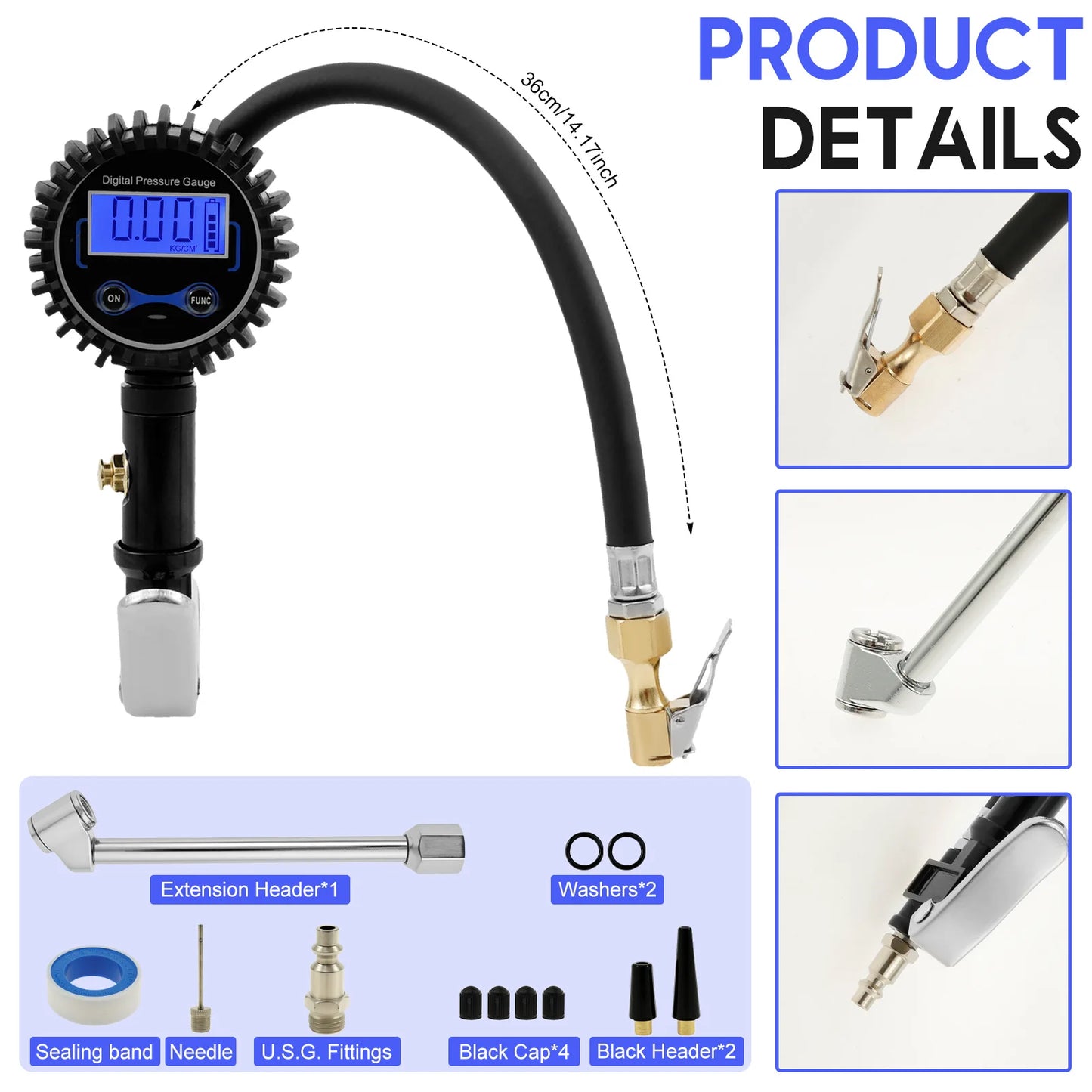 Inflador de neumáticos Digital, medidor de presión de neumáticos, pantalla LCD versátil, inflador de neumáticos con función de retroiluminación para coche, camión, motocicleta