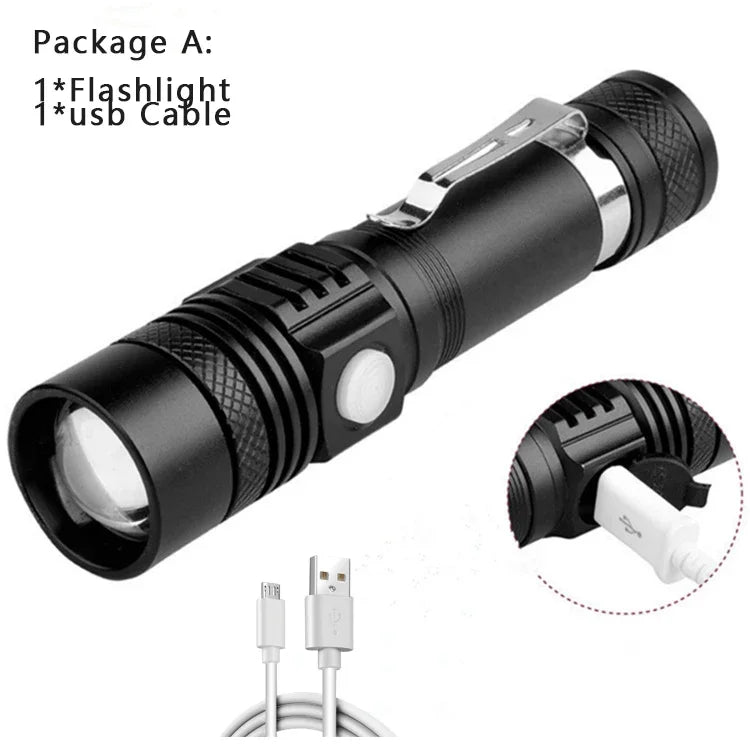 Linterna LED ultrabrillante recargable por USB de 4000LM, linterna LED T6, luz para bicicleta, batería Use18650. Para ciclismo al aire libre