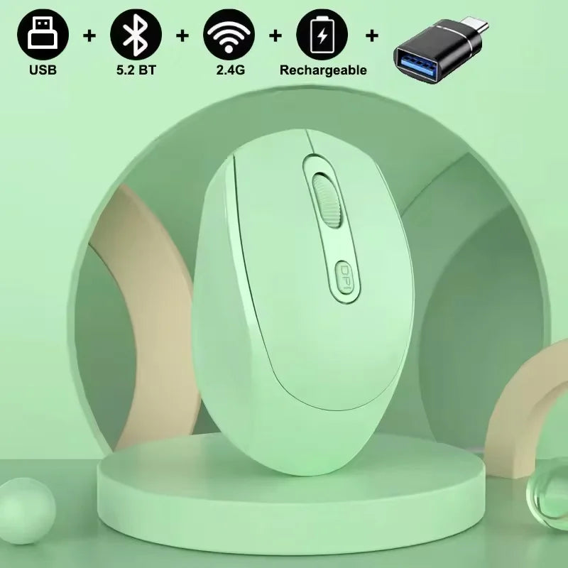 Ratón inalámbrico recargable compatible con Bluetooth, ratón óptico de 2,4G con USB RGB de 1600DPI para ordenador, portátil, PC, silencioso