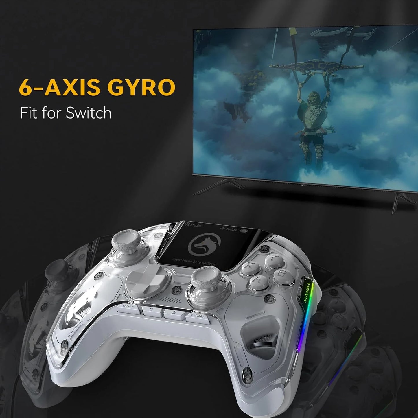 Controlador de juegos inalámbrico con pantalla interactiva para Switch/PC/iOS/Android, palo de efecto Hall, luz RGB de 1800mAh con base de carga