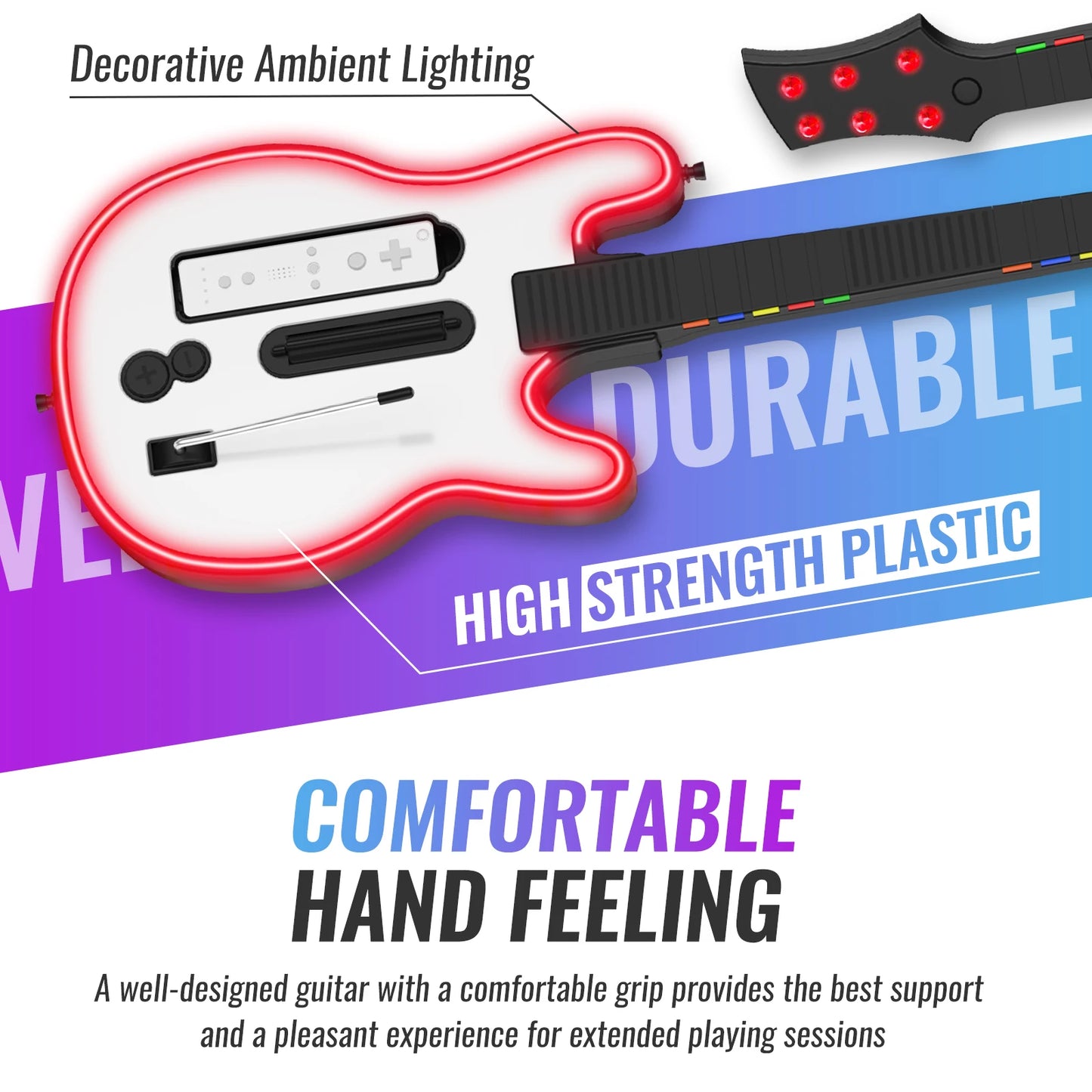 Consola Wii Controlador de guitarra inalámbrico Consola Wii Guitarra para juegos de banda de rock con luces RGB
