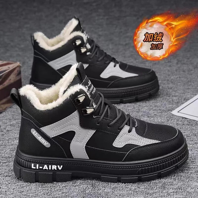2024 nuevo modelo de zapatos de invierno para hombres, además de zapatillas de deporte gruesas y cálidas de terciopelo para nieve fría, zapatos deportivos informales blancos que combinan con todo para hombres