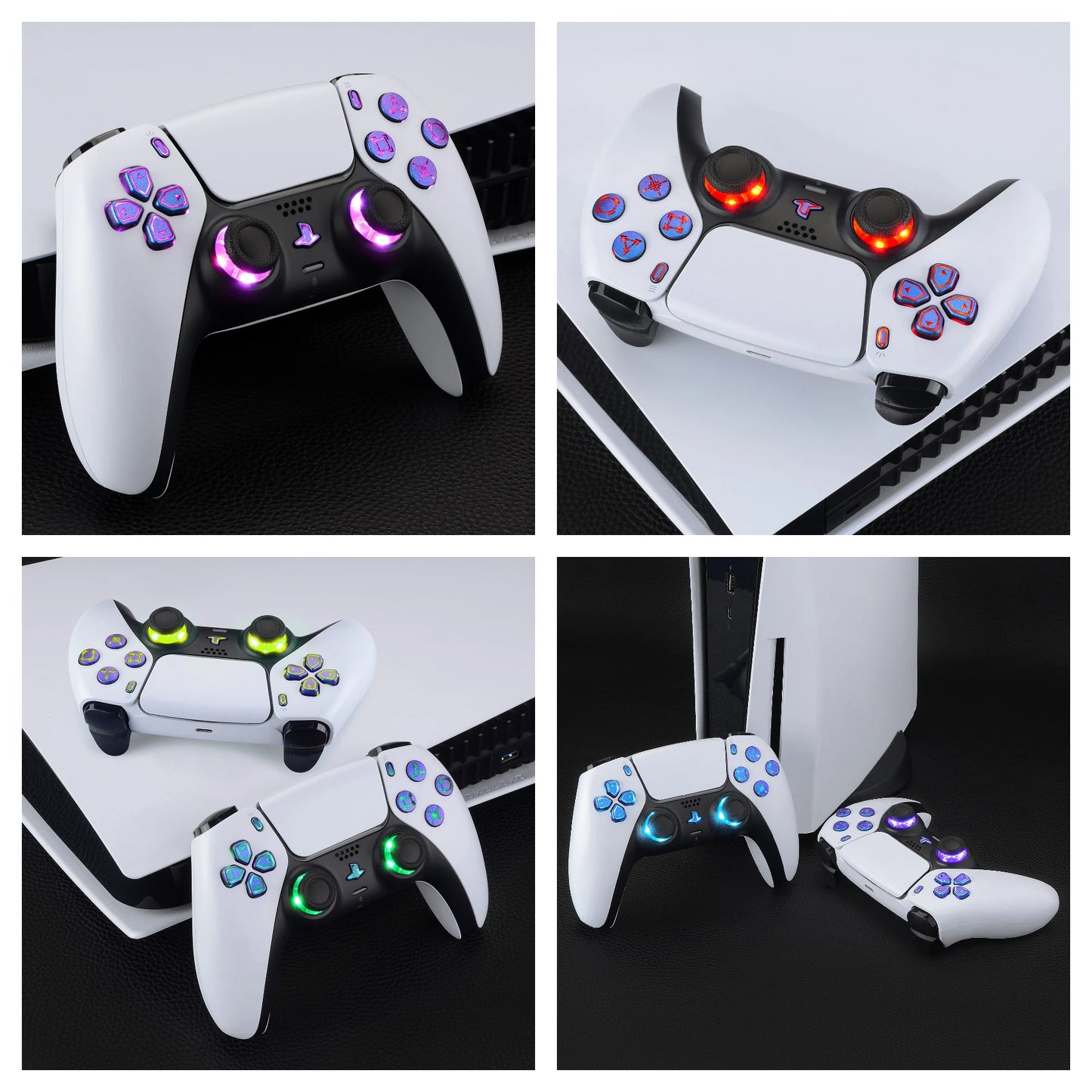 EXtremeRate 7 colores 9 modos iluminados Dpad Thumbsticks Share Home Face Buttons para controlador ps5 BDM-030 y BDM-040 y BDM-050