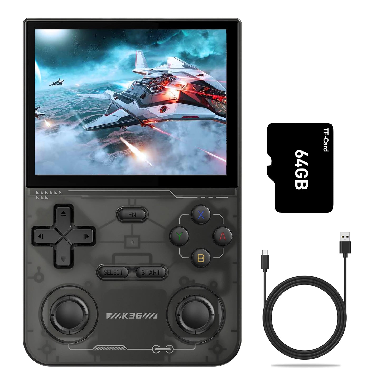 Consola de juegos portátil GAMINJA K36 con pantalla IPS de 3,5 pulgadas, memoria de 64GB, juegos clásicos, consola de juegos portátil de código abierto