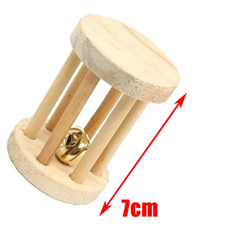 conejillo de indias, conejo, hámster, Animal PEQUEÑO, juguetes con rodillo para mascotas, mancuernas de pino de madera Natural, monociclo, campana para masticar, bola trenzada