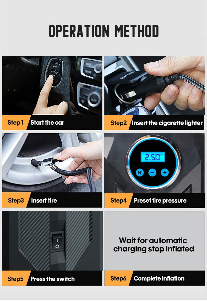Bomba de compresor de neumáticos de aire portátil para coche, lámpara de luz LED Digital, Inflador de neumáticos, bomba de compresión, compresor para motocicleta