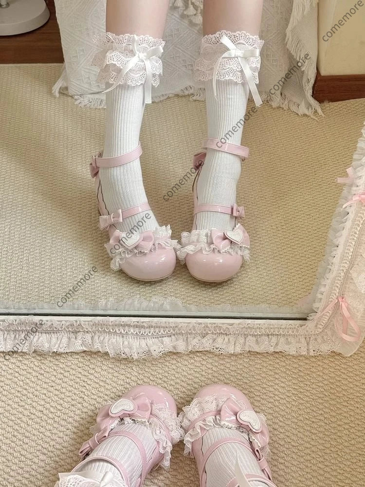 Zapatos Mary Jane adorables y dulces para mujer, zapatos de cuero pequeños de tacón bajo con lazo estilo clásico, zapatos de princesa elegantes de verano para mujer