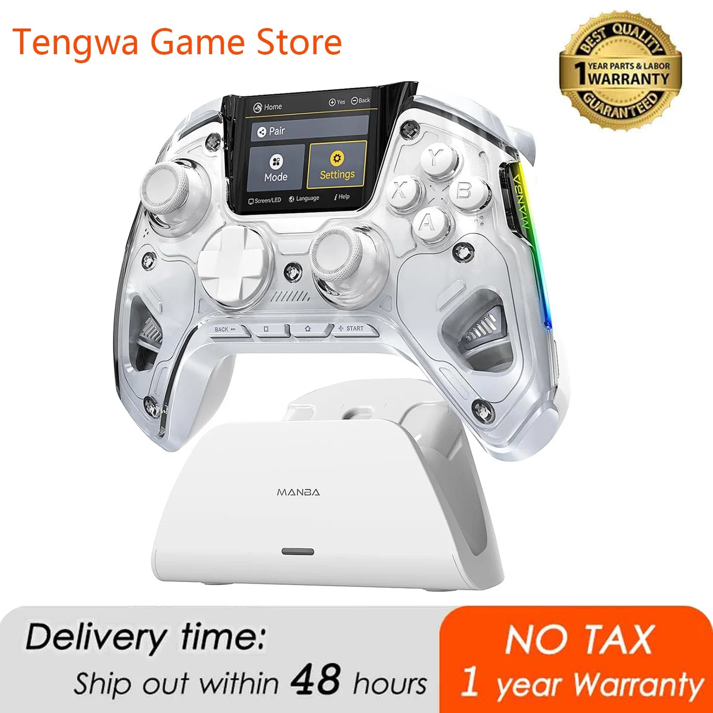 Controlador de juegos inalámbrico con pantalla interactiva para Switch/PC/iOS/Android, palo de efecto Hall, luz RGB de 1800mAh con base de carga