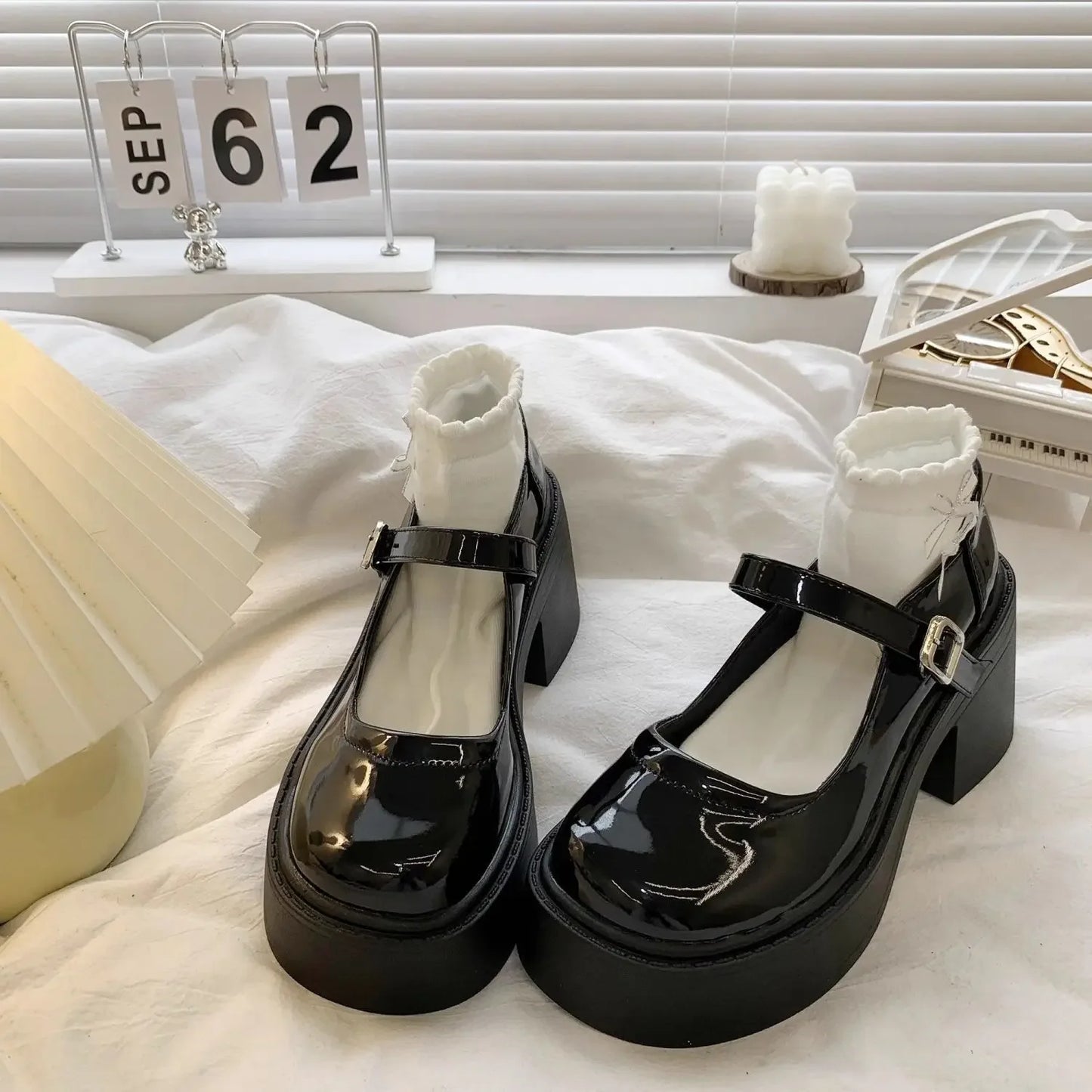 Botines gruesos negros con plataforma para mujer, zapatos Mary Jane cortos, elegantes con tacones medios, botines Lolita para mujer, botas Y2k en oferta