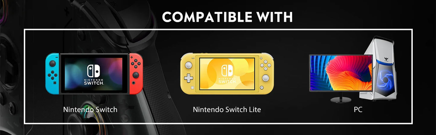 Joy-pad inalámbrico con luz QRD Stellar T5 Original con luces RGB para Switch/Lite/OLED/Switch 2, con programable, Turbo y Macro
