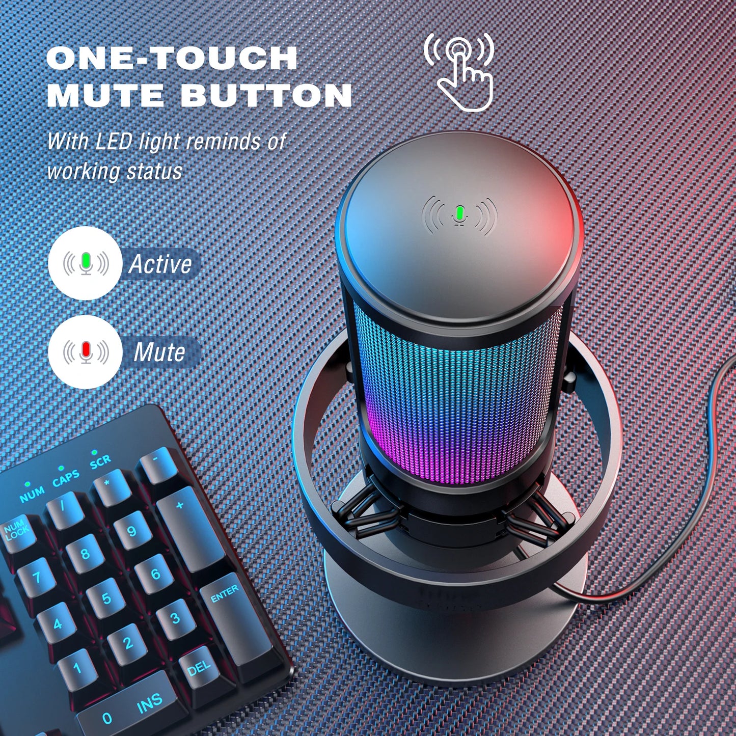 Micrófono USB FIFINE para grabar y transmitir en PC y Mac, salida de auriculares y botón de silencio táctil, micrófono con 3 modos RGB -A8
