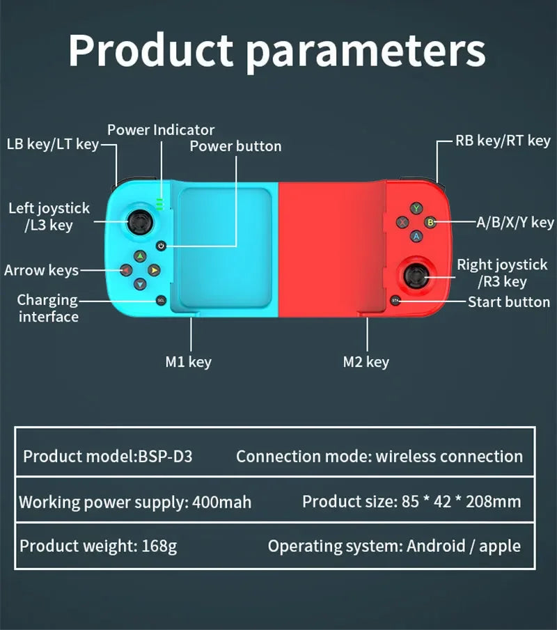 Mando inalámbrico D3 BT5.0, controlador de juego extensible para teléfono móvil, Android IOS, Joystick Eat Chicken Gamepad para PS4 SwitchPC