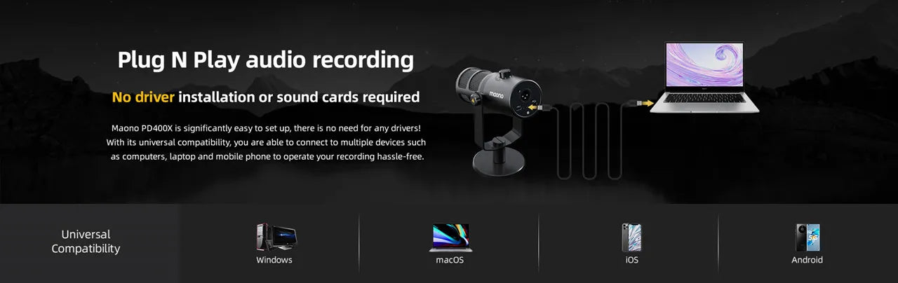 Maono USB/XLR Micrófono dinámico profesional Todo de metal con ganancia de silencio de un toque Conector para auriculares y control de volumen para Podcasting Live Streaming Youtube PD400X