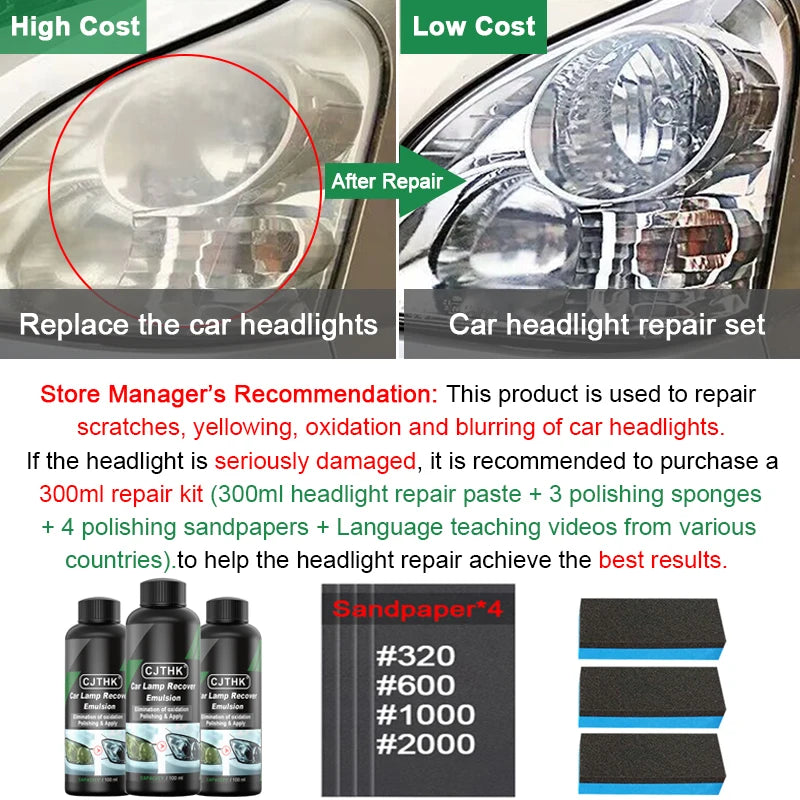 Kits de pulido para restauración de faros de coche, eliminador de arañazos, pasta de limpieza para reparación, elimina la oxidación, líquido para pulir faros