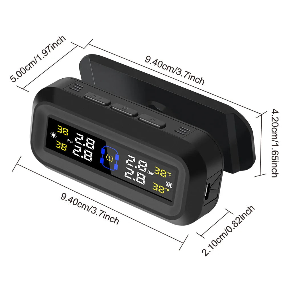 Pantalla LCD Digital, sistema de supervisión de presión de neumáticos, alarma de seguridad automática, Monitor de temperatura de neumáticos alimentado por USB Solar, TPMS para coche