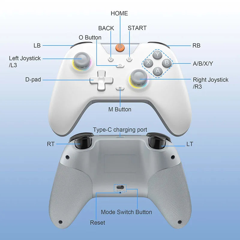 EasySMX X05 Gamepad inalámbrico Controlador de juegos Bluetooth Compatible con PC/teléfono/interruptor/Gamer de vapor, luz RGB, efecto Hall