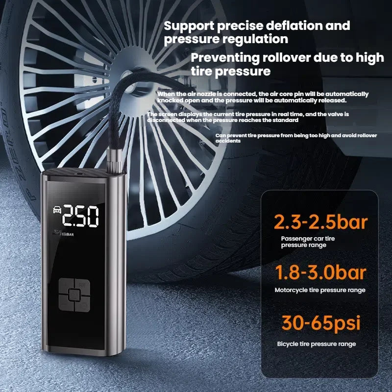 Compresor de aire montado en el coche, inflador de neumáticos de coche con pantalla digital, bomba de neumáticos portátil de 12V, reparación inteligente de neumáticos y inflado
