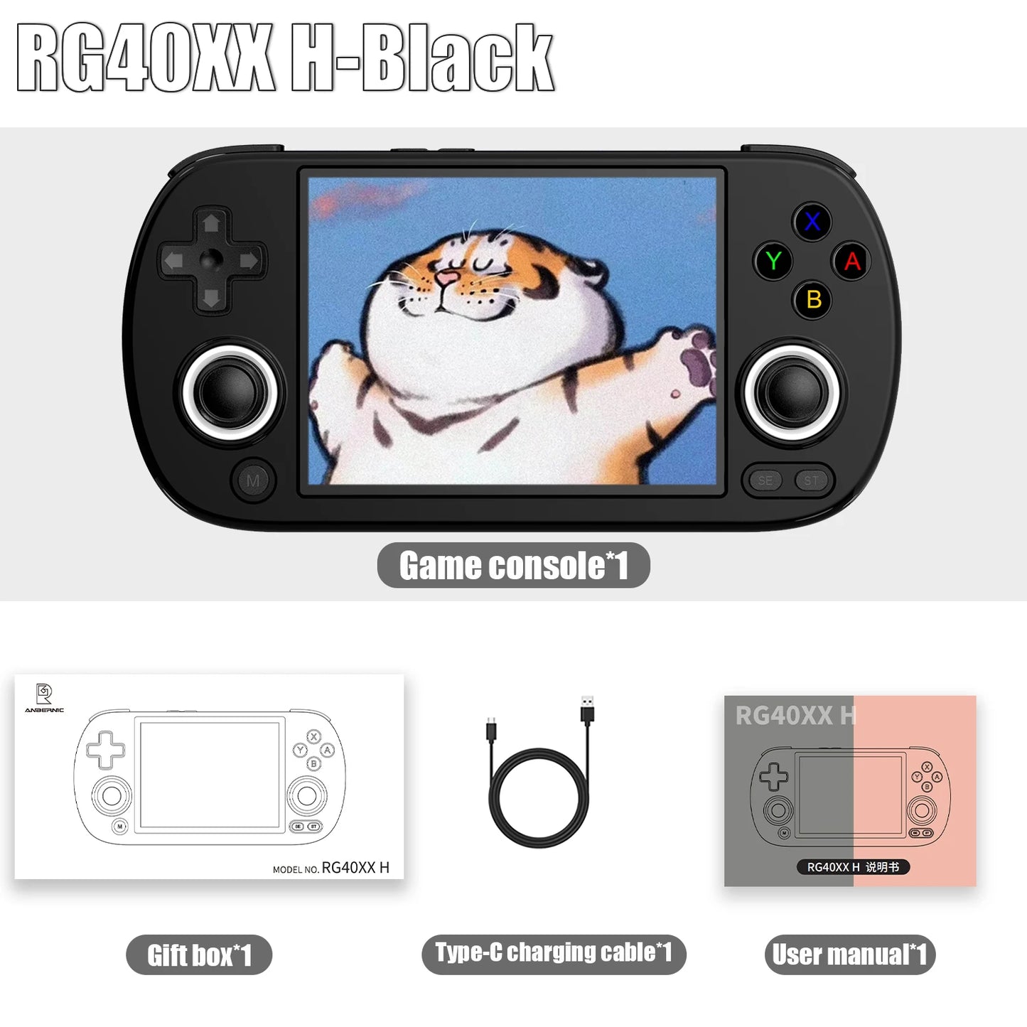ANBERNIC-consola de juegos portátil RG40XX H, pantalla IPS de 4,0 pulgadas, 640x480, sistema de 3200mAh y 64 bits con luz RGB integrada en 5K + juegos RG40XXH