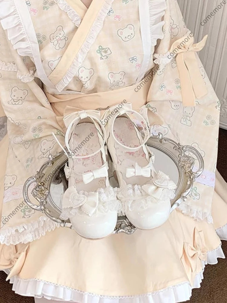 Zapatos Mary Jane adorables y dulces para mujer, zapatos de cuero pequeños de tacón bajo con lazo estilo clásico, zapatos de princesa elegantes de verano para mujer