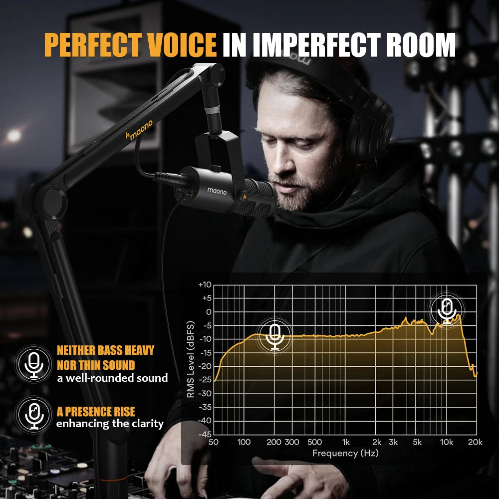 Maono USB/XLR Micrófono dinámico profesional Todo de metal con ganancia de silencio de un toque Conector para auriculares y control de volumen para Podcasting Live Streaming Youtube PD400X