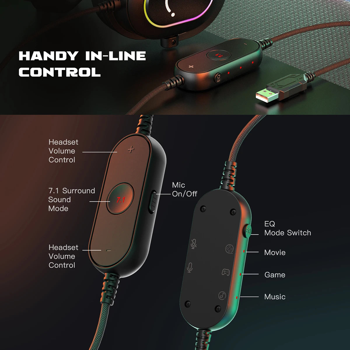 Fifine-auriculares dinámicos RGB para videojuegos, cascos supraaurales con micrófono, sonido envolvente 7,1, PC, PS4, PS5, 3 opciones EQ, juego, película, música