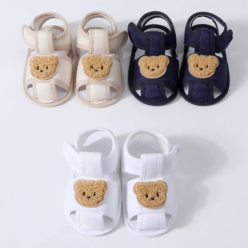 Sandalias de verano para bebé, zapatos antideslizantes con dibujos de oso para recién nacidos y niñas, zapatos planos informales bonitos para primeros pasos