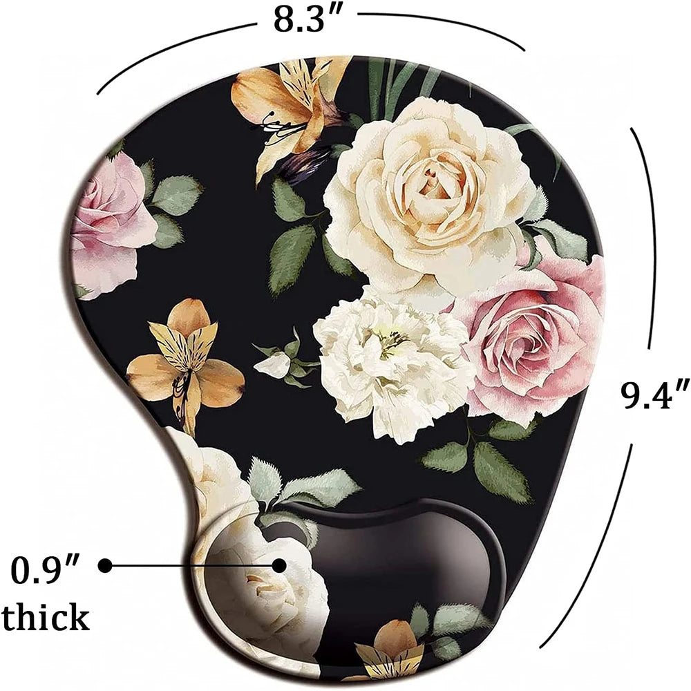 Alfombrilla de ratón ergonómica de flores con soporte para muñeca, lindas alfombrillas de ratón, Base de goma antideslizante para el hogar, oficina, trabajo, estudio, juego de Pc