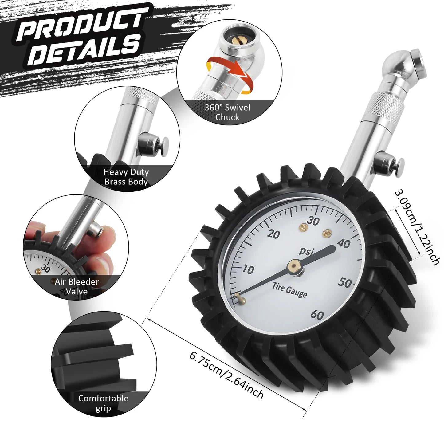 Inflador de neumáticos Digital, medidor de presión de neumáticos, pantalla LCD versátil, inflador de neumáticos con función de retroiluminación para coche, camión, motocicleta