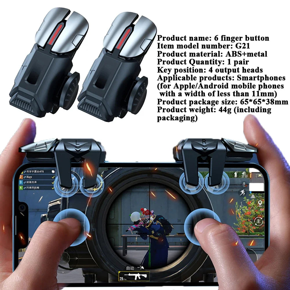 G21 Gamepad de gatillo de juego para teléfono móvil, Joystick de 6 dedos, tiro de puntería L1 R1, botón de juego, yemas de los dedos para PUBG, controlador de juego