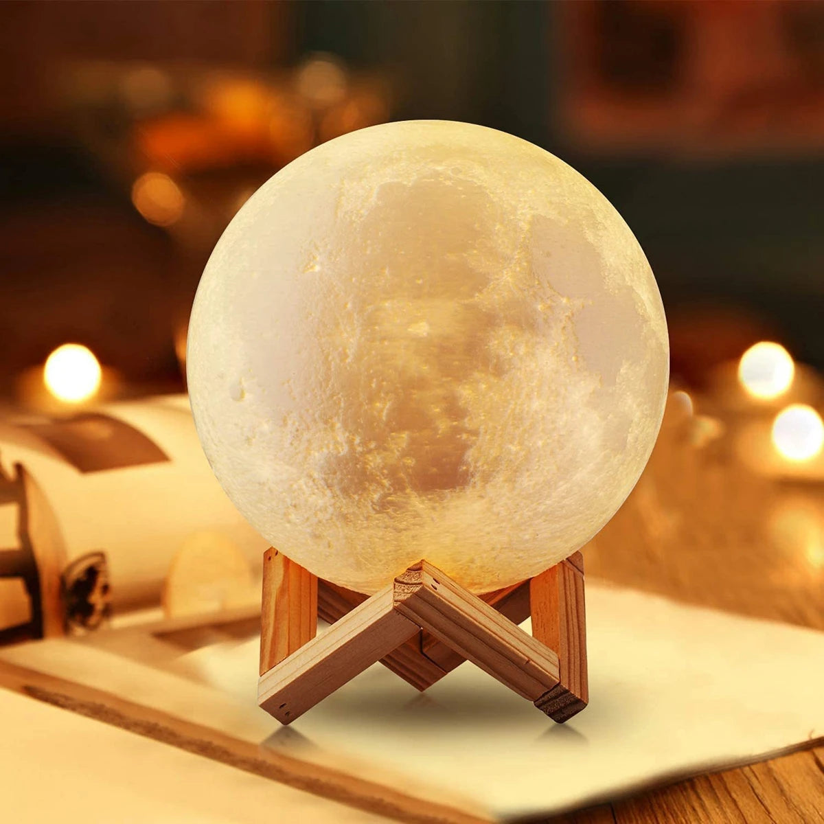 Lámpara de Luna de 8cm, luz LED nocturna alimentada por batería con soporte, lámpara estrellada, decoración de dormitorio, luces nocturnas, regalo para niños, lámpara de Luna