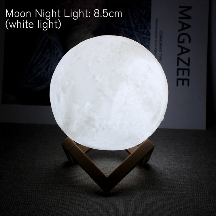 Lámpara de Luna de 8cm, luz LED nocturna alimentada por batería con soporte, lámpara estrellada, decoración de dormitorio, luces nocturnas, regalo para niños, lámpara de Luna