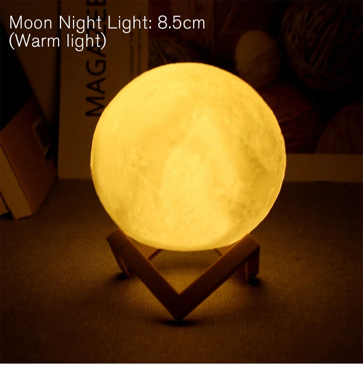 Lámpara de Luna de 8cm, luz LED nocturna alimentada por batería con soporte, lámpara estrellada, decoración de dormitorio, luces nocturnas, regalo para niños, lámpara de Luna