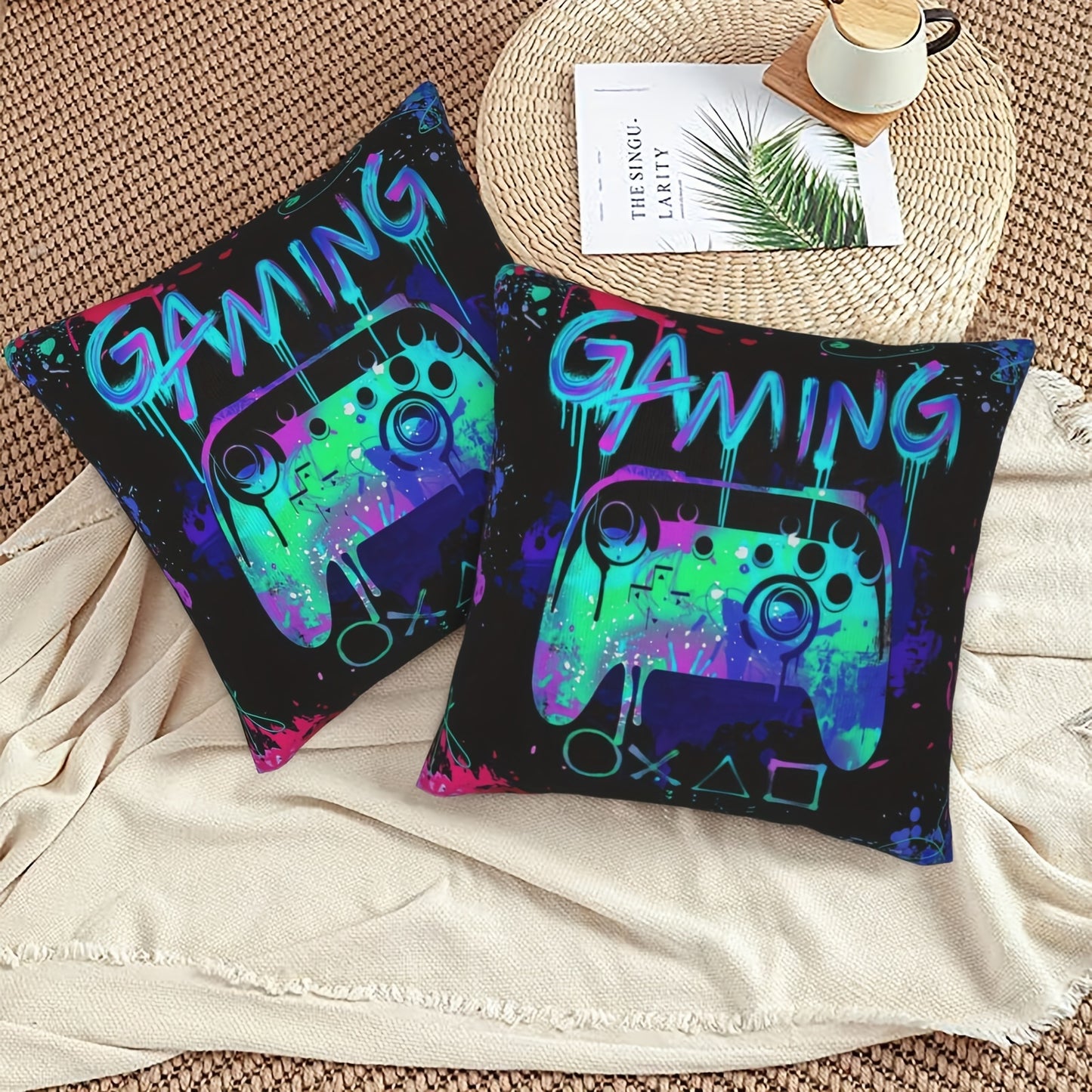 Buy 1 Get 1 Free, total of 2 pcs Soft & Cozy Short Plush Gaming Pillows 18x18 - Vibrant Gamer Pillow Covers for Teen Boys, Game Room Decor, Gaming Room Accents, Comfortable Couch Pillows - No Pillow Core Included