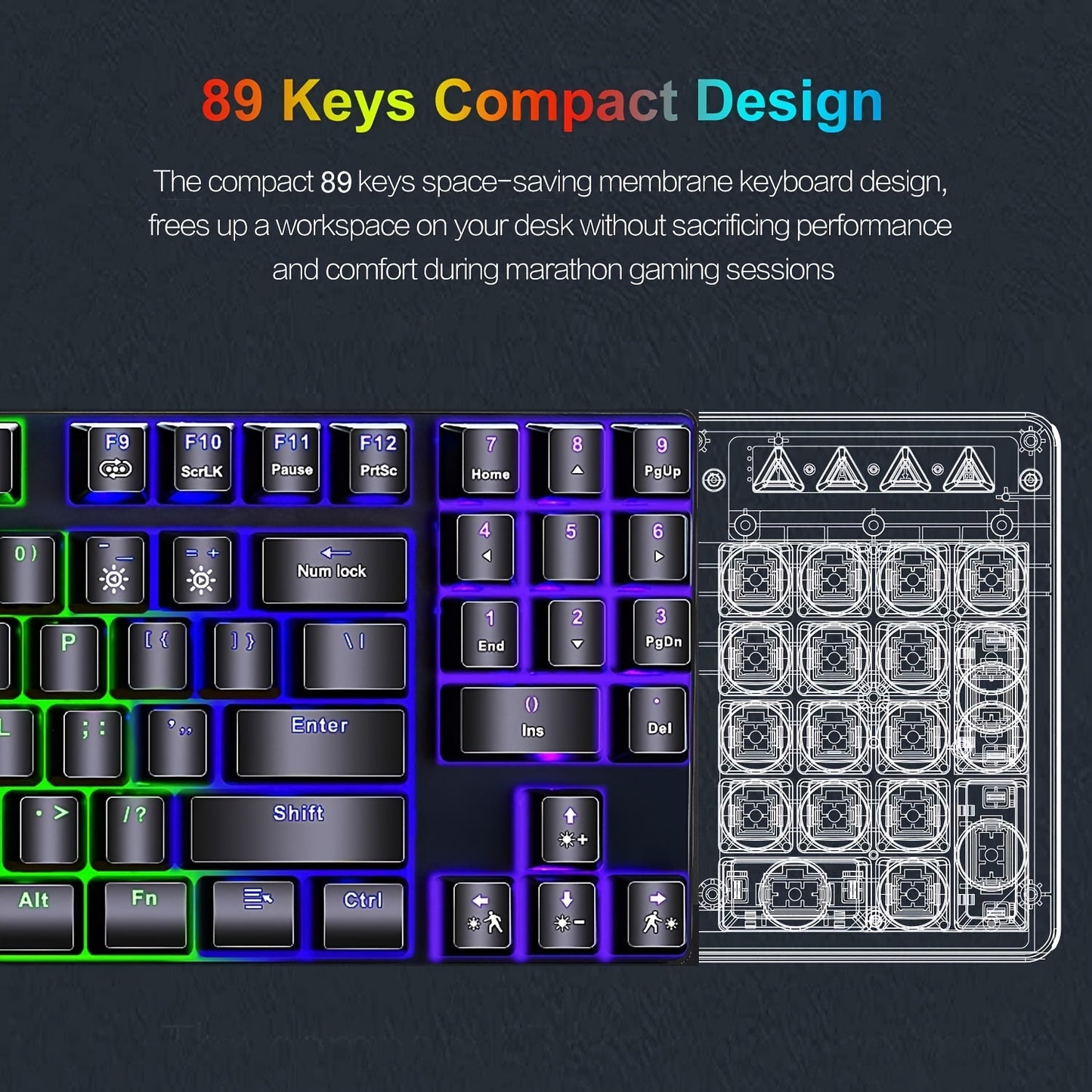 Mechanical Gaming Keyboard, Compact 89 Keys RGB Backlit Floating Mechanical Keyboard With Multimedia Keys And With Number Keys, Spill-Resistant For Windows PC Gamer-Black