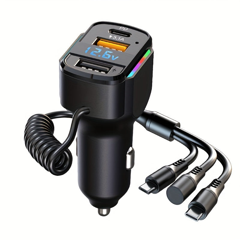 65W 3-port USB PD Fast Car Charger (K4) QC3.1 Type C 3-in-1 Car Charger 2 USB Charging Ports + 1 Type C Fast Charging Micro Usb Type C