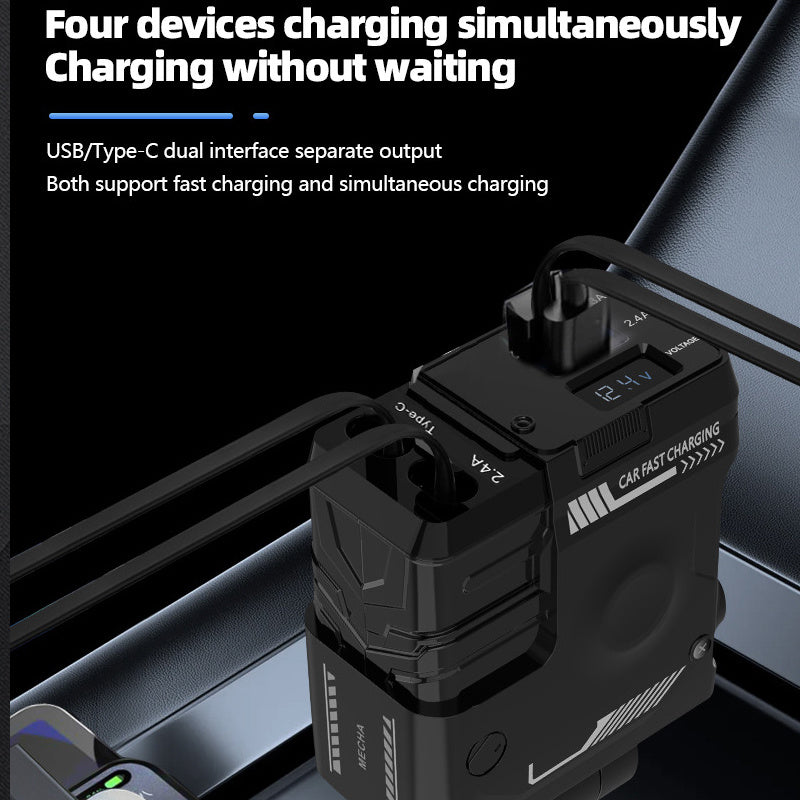 Retractable 4in 1 Fast Charging Car Charging Cable with 2pcs 3in 1 100W LED Digital Display USB cable, 4 Ports Car Charger Adapter for iPhone 15/14/13/12/11 for Galaxy Pixel and All iOS and for Android Devices - Safe and Reli