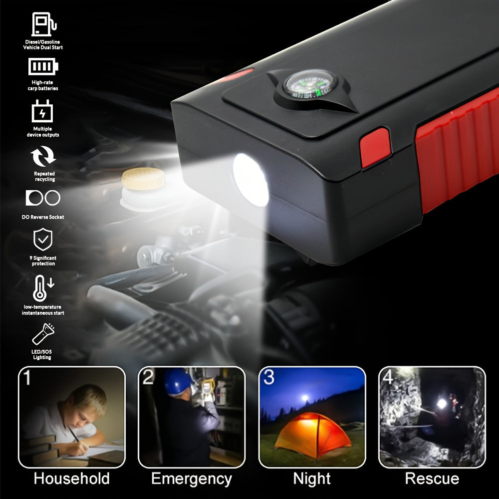 Portable Car Jump Starter - 12V 400A/600A Peak, 6000mAh/10000mAh Power Bank, Emergency Car Charger for 2.0L Gas Vehicles