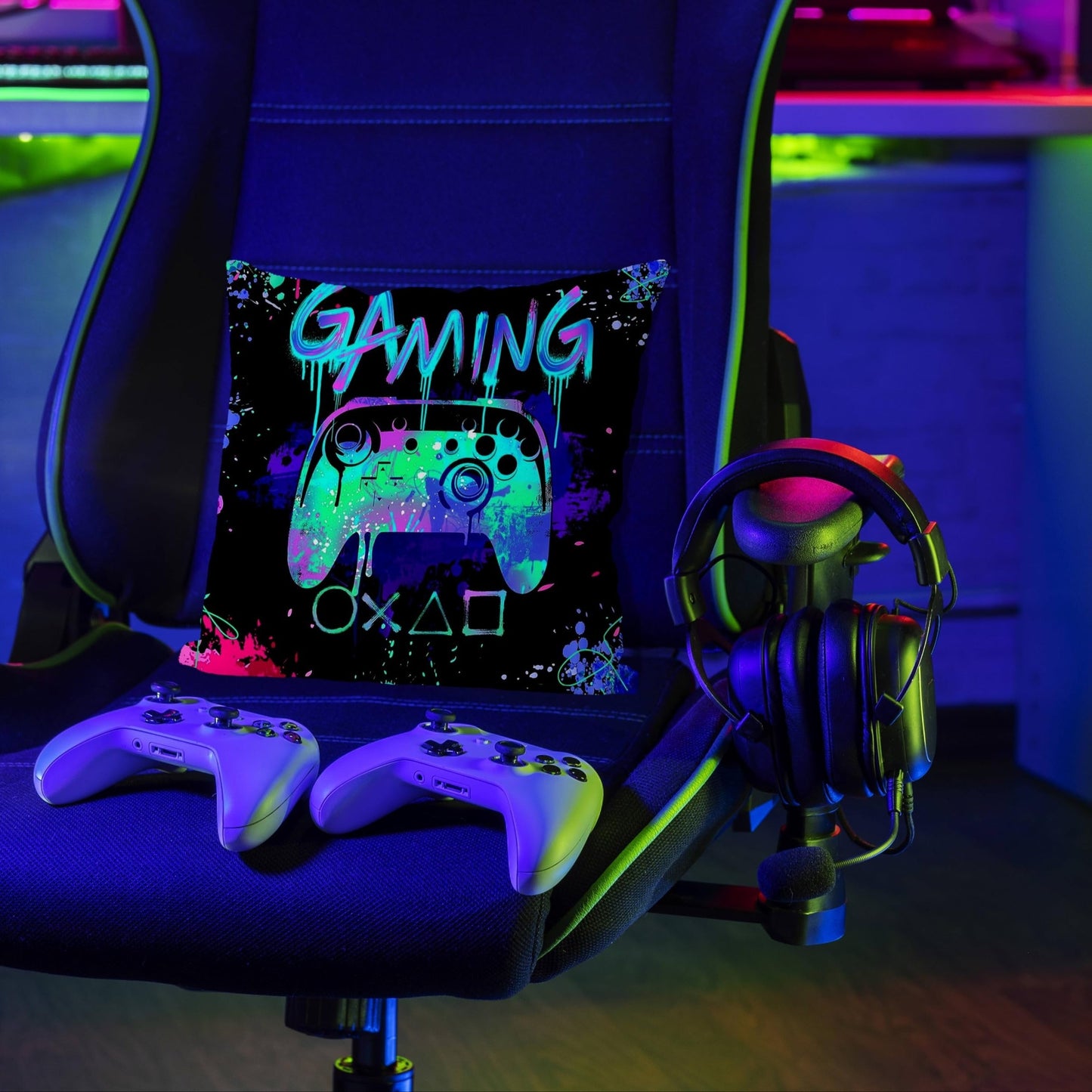 Buy 1 Get 1 Free, total of 2 pcs Soft & Cozy Short Plush Gaming Pillows 18x18 - Vibrant Gamer Pillow Covers for Teen Boys, Game Room Decor, Gaming Room Accents, Comfortable Couch Pillows - No Pillow Core Included