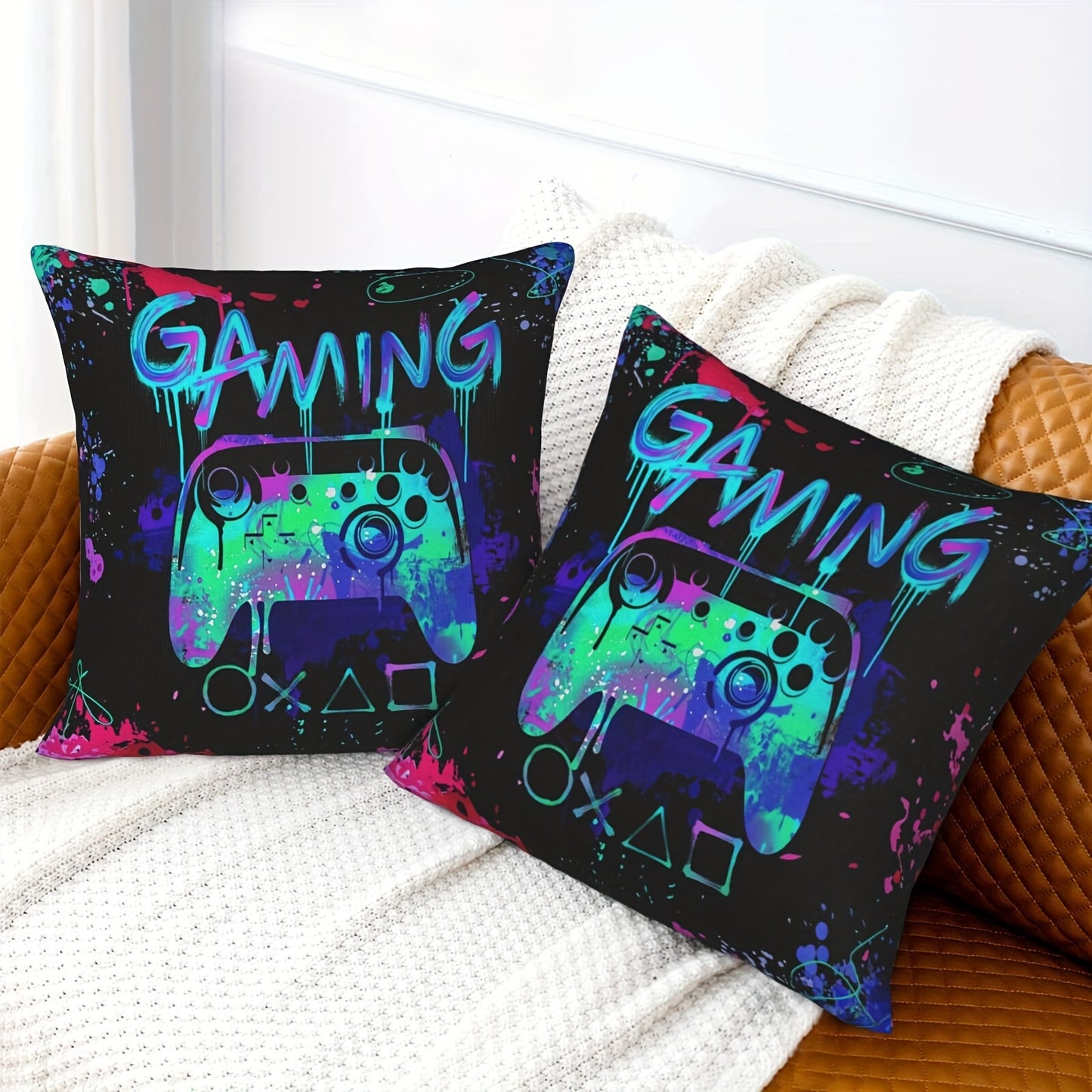 Buy 1 Get 1 Free, total of 2 pcs Soft & Cozy Short Plush Gaming Pillows 18x18 - Vibrant Gamer Pillow Covers for Teen Boys, Game Room Decor, Gaming Room Accents, Comfortable Couch Pillows - No Pillow Core Included