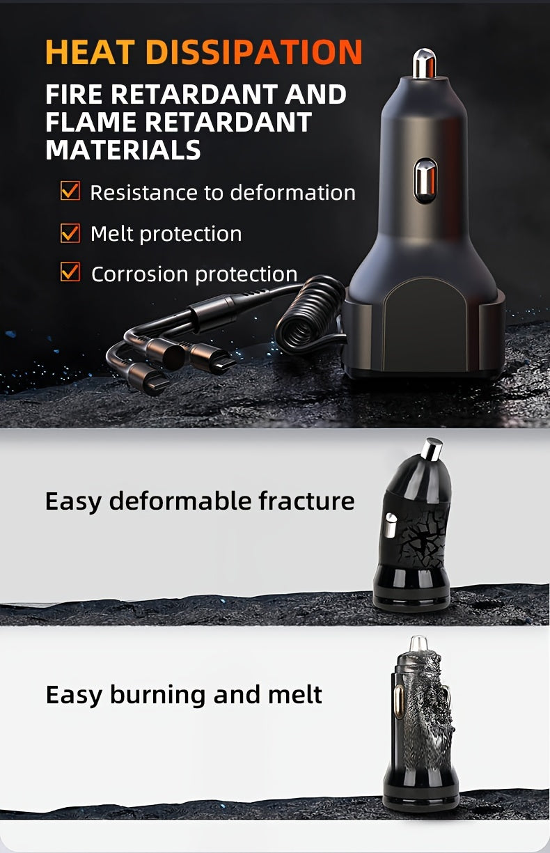 65W 3-port USB PD Fast Car Charger (K4) QC3.1 Type C 3-in-1 Car Charger 2 USB Charging Ports + 1 Type C Fast Charging Micro Usb Type C