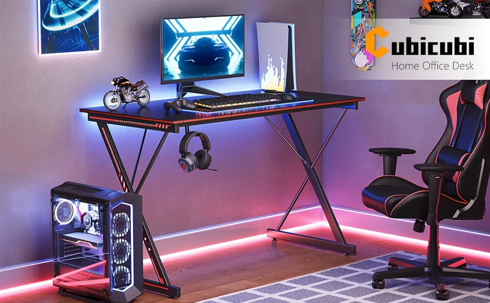 Gaming Desk 32 Inch PC Computer Desk, Home Office Desk Table Gamer Workstation, Simple Game Table, Black